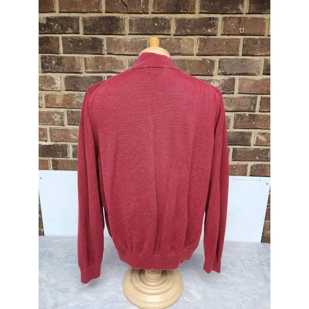 Brooks Brothers 346 Mens l large red Pima Cotton 1/4 Zip Pullover
